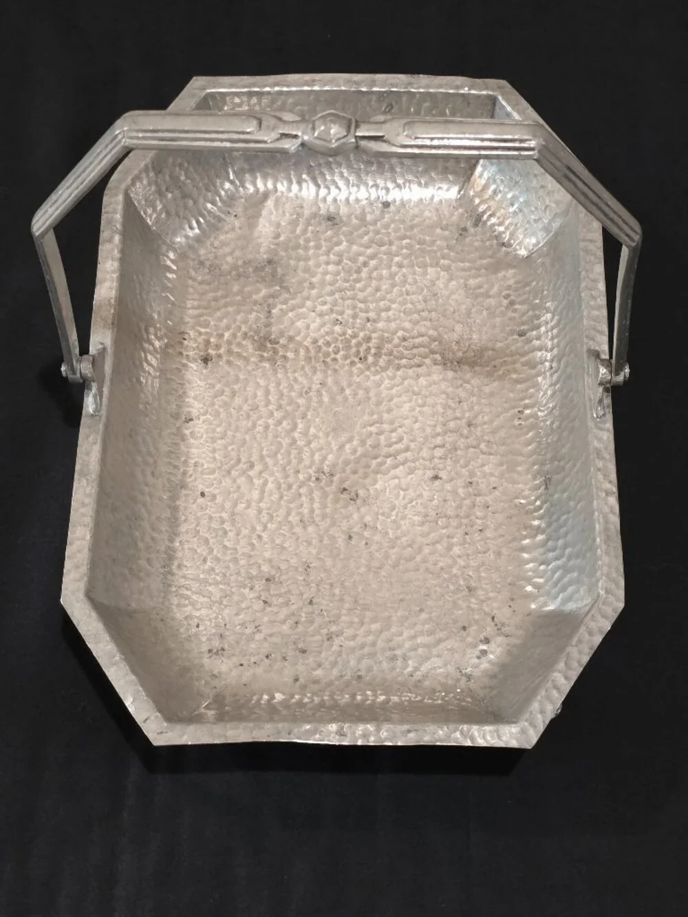 RARE Vintage Art Deco Hammered CIVIC Pewter Handled Basket Pattern No. 3492